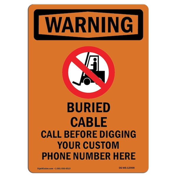 OSHA WARNING, Buried Cable Call Before W/ Symbol, 5in X 3.5in Decal, 10PK, OS-WS-D-35-V-12998-10PK